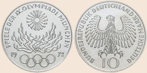 Münzring aus einer 10 Mark Münze Olympische Spiele 1972; Silber 625 